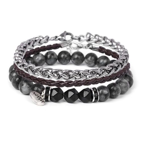 Bracelets Multicouches En Pierre Naturelle Pour Hommes, En Acier Inoxydable, Chaîne En Cuir, Bijoux Vintage, Cadeau