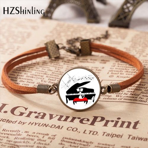 Bracelet De Grand Piano En Cuir, Bijoux Faits À La Main, Pendentifs En Verre, Musique, Cadeau Pour Fille, 2020