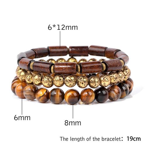 Bracelet En Pierre De Bois Vintage Pour Hommes, Bracelet En Perles De Pierre De Lave, Bracelets En Agates Pour Hommes, Bijoux Classiques À La Mode Pour Garçons, Document En Or, Ensemble De 3 Pièces