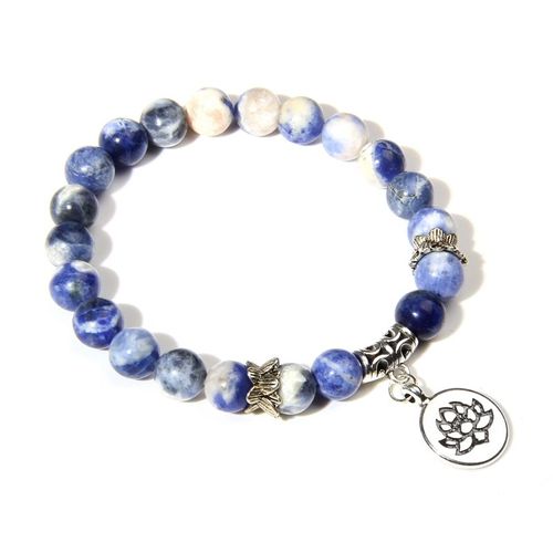 Bracelets En Pierre Zèbre Rose Naturelle Pour Femmes, Couleur Argent, Breloque Lotus, Énergie De Guérison