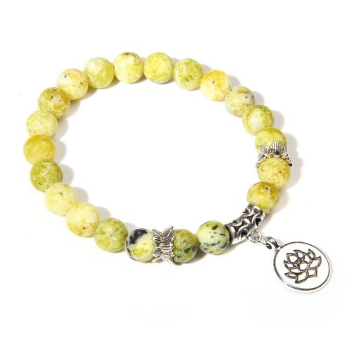 Bracelets En Pierre Zèbre Rose Naturelle Pour Femmes, Couleur Argent, Breloque Lotus, Énergie De Guérison