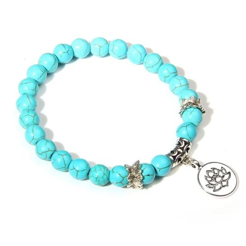 Bracelets En Pierre Zèbre Rose Naturelle Pour Femmes, Couleur Argent, Breloque Lotus, Énergie De Guérison