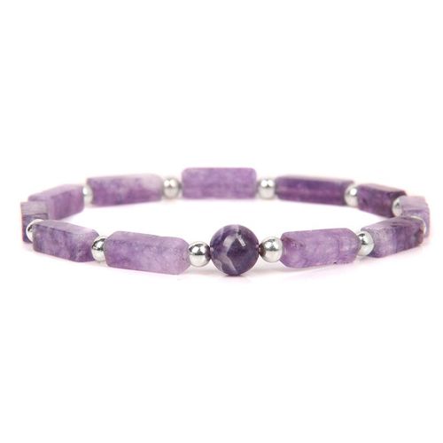 Bracelets À Breloques En Améthyste Naturelle Pour Femmes, Perles De Couleur Argent, Rectangulaires, Bijoux De Prière Et De Méditation, Extensibles