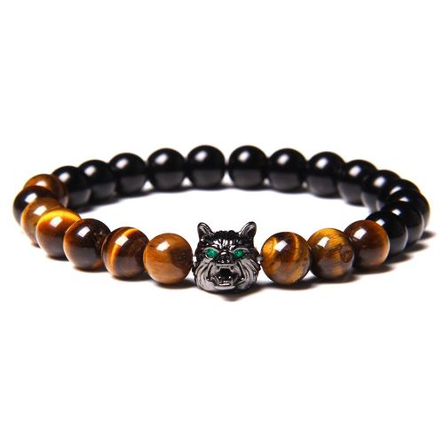Bracelet À Breloques De Loup Pour Hommes, Ensemble De Bijoux En Pierre Naturelle, ¿Il De Tigre Perlé, Hématite, Punk, Cool, À La Mode