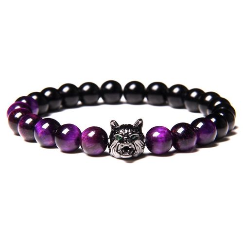 Bracelet À Breloques De Loup Pour Hommes, Ensemble De Bijoux En Pierre Naturelle, ¿Il De Tigre Perlé, Hématite, Punk, Cool, À La Mode