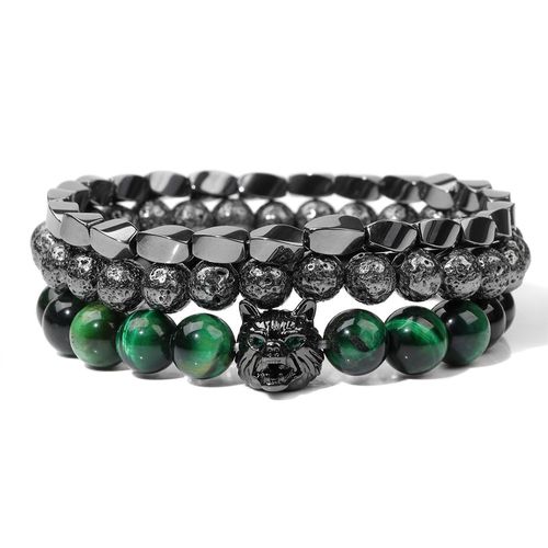 Bracelet À Breloques De Loup Pour Hommes, Ensemble De Bijoux En Pierre Naturelle, ¿Il De Tigre Perlé, Hématite, Punk, Cool, À La Mode