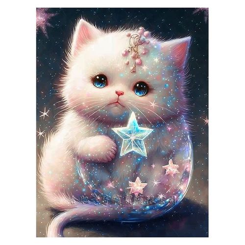 Kit Diy Tableau Diamant 5d Chat Mignon Brodé Avec Des Autocollants En Diamant, De Belles Matières, Peinture De Broderie En Dia - Décoration Murale Moderne, Cadeau Créatif Anti-Stress Pour Adultes
