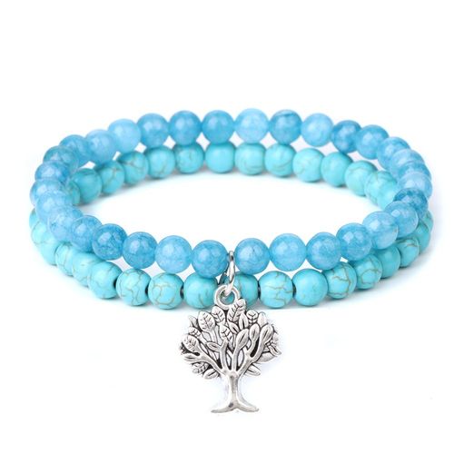 Ensemble De Bracelets À Breloques Arbre De Vie Pour Femmes Et Hommes, Bracelets En Pierre De Jaspe Naturelle, Bijoux Faits À La Main, Bracelets En Perles D'agates, Couple, 2 Pièces