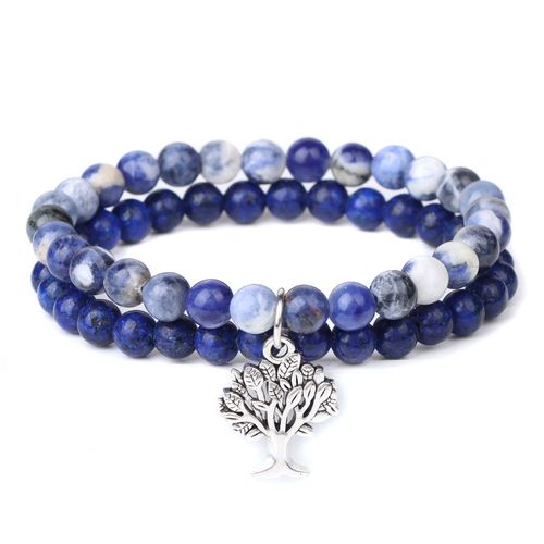 Ensemble De Bracelets À Breloques Arbre De Vie Pour Femmes Et Hommes, Bracelets En Pierre De Jaspe Naturelle, Bijoux Faits À La Main, Bracelets En Perles D'agates, Couple, 2 Pièces