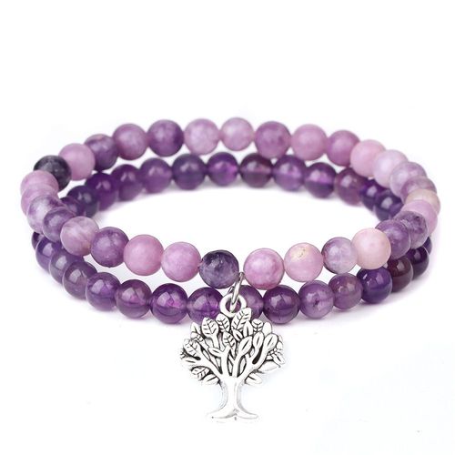 Ensemble De Bracelets À Breloques Arbre De Vie Pour Femmes Et Hommes, Bracelets En Pierre De Jaspe Naturelle, Bijoux Faits À La Main, Bracelets En Perles D'agates, Couple, 2 Pièces