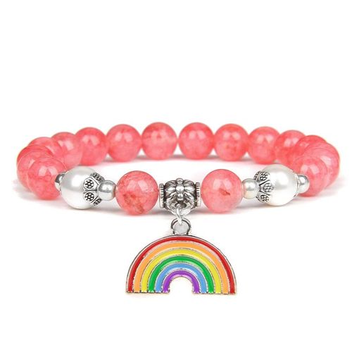 Bracelet À Breloques En Pierre De Soleil Arc-En-Ciel Pour Femmes, Ronde Et Blanche, Perles, Bijoux De Yoga Élastique, Vente En Gros