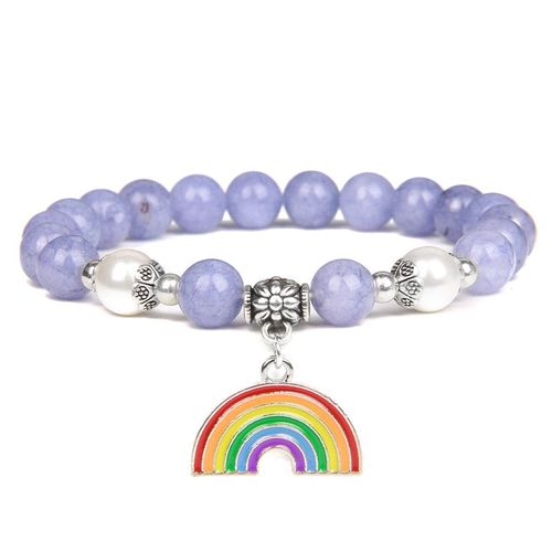 Bracelet À Breloques En Pierre De Soleil Arc-En-Ciel Pour Femmes, Ronde Et Blanche, Perles, Bijoux De Yoga Élastique, Vente En Gros