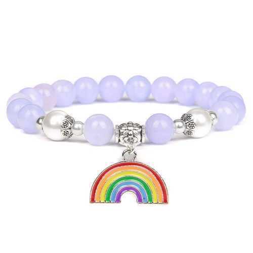 Bracelet À Breloques En Pierre De Soleil Arc-En-Ciel Pour Femmes, Ronde Et Blanche, Perles, Bijoux De Yoga Élastique, Vente En Gros