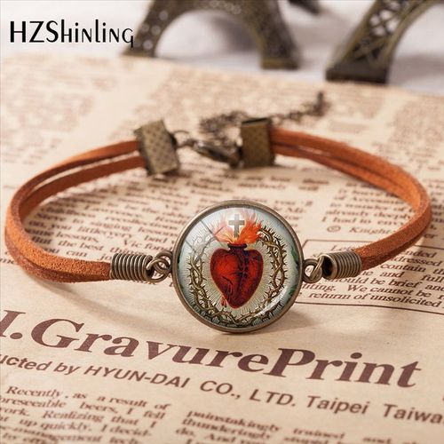 Bracelet En Cuir Avec Cabochon En Verre, Pendentif Religieux, Accessoires De Bijoux, Vierge, Marie, Jésus, Mère, Bébé, 2020