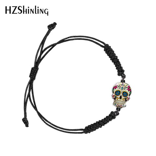 Bracelet En Acrylique Pour Femmes, Imprimé De Fleurs Et De Crâne, Réglable, Chaîne En Résine Acrylique Époxy, Bijoux À La Mode