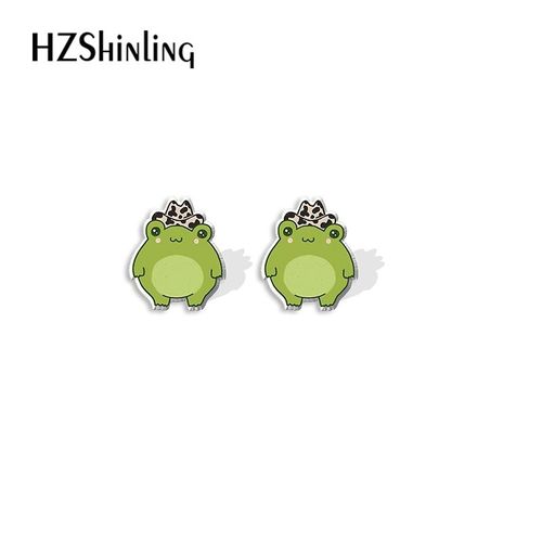 Boucles D'oreilles En Acrylique Animal Grenouille Verte De Dessin Animé Pour Femmes, Bijoux D'oreille Xy, Résine, Élection