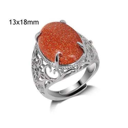 Bague Vintage En Pierre Naturelle D'aventurine, Grand Cabochon Ouvert, Ajustable, Bijoux Pour Homme Et Femme