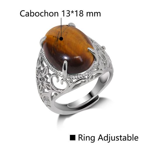 Bague Vintage En Pierre Naturelle D'aventurine, Grand Cabochon Ouvert, Ajustable, Bijoux Pour Homme Et Femme