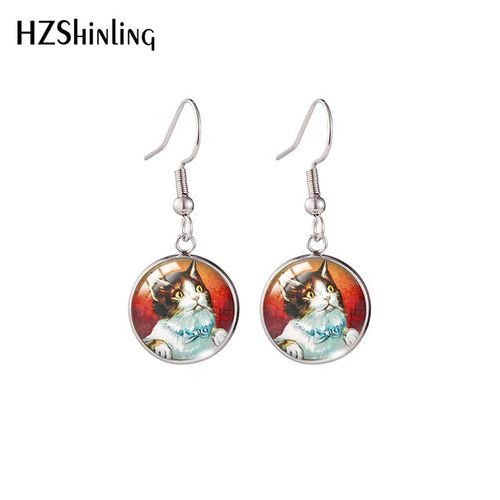 Boucles D'oreilles Vintage En Acier Inoxydable, Cabochon En Verre, Pendentif Goutte, Bijoux De Noël