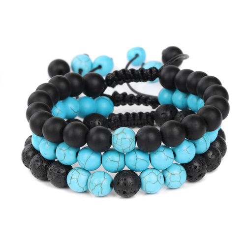 Bracelets Réglables En Pierre Naturelle Pour Hommes Et Femmes, Ensemble De 3 Pièces, Perles, Onyx Noir, Pierre De Lave, Bijoux De Yoga, Cadeau