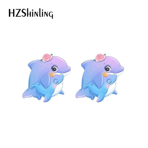 Boucles D'oreilles Chubby Cartoon Pour Femme, Doldave, Baleine, Octopus, Hippocampe, Clous D'oreilles En Acrylique, Résine, Bijoux D'élection, Bleu Océan