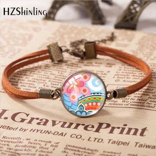 Bracelet En Cuir À Motif De Fleurs Françaises, Accessoires D'art, Cabochon En Verre, Cadeau De Bijoux De Mode, Nouveau, 2023