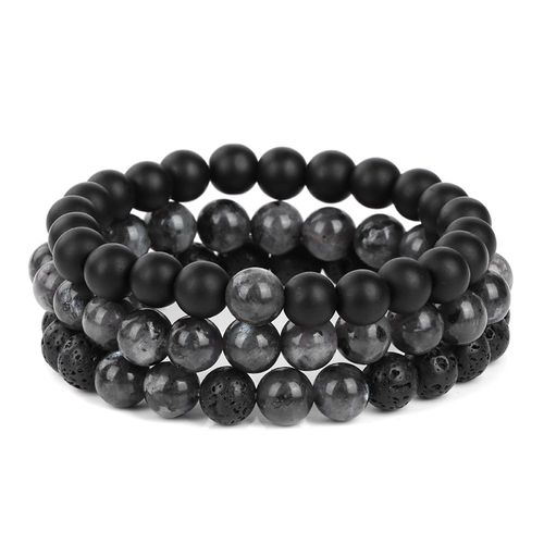 Bracelets Perlés En Pierre De Lave Onyx Pour Femmes Et Hommes, 3 Pièces/Ensemble, Noir, Blanc, Naturel, Guérison Énergétique, Bijoux Cadeau