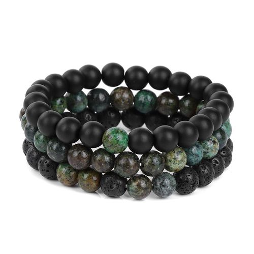 Bracelets Perlés En Pierre De Lave Onyx Pour Femmes Et Hommes, 3 Pièces/Ensemble, Noir, Blanc, Naturel, Guérison Énergétique, Bijoux Cadeau