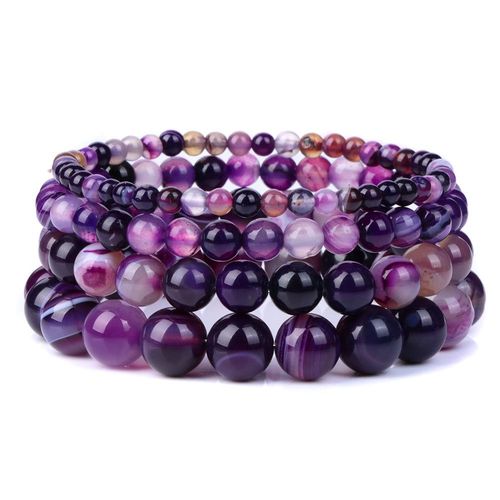 Bracelets En Pierre Naturelle Onyx Agates, Perles Rondes Pour Hommes Et Femmes, Bijoux Fait À La Main, Reiki, Yoga, Guérison, 19cm, 1 Pièce
