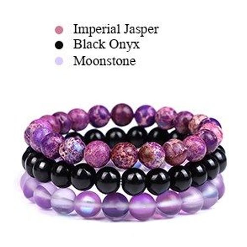 Ensemble De Bracelets En Perles De Pierre Naturelle Pour Hommes Et Femmes, Bracelet En Onyx Noir, Bracelet En Agates, Ulélastique, Cadeau De Bijoux, Mode, 3 Pièces