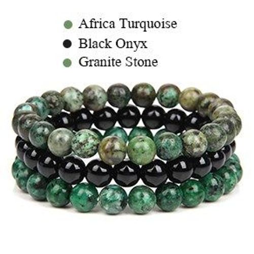 Ensemble De Bracelets En Perles De Pierre Naturelle Pour Hommes Et Femmes, Bracelet En Onyx Noir, Bracelet En Agates, Ulélastique, Cadeau De Bijoux, Mode, 3 Pièces