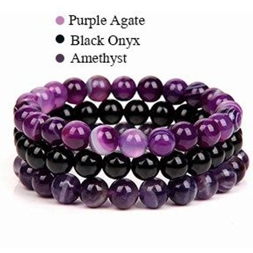 Ensemble De Bracelets En Perles De Pierre Naturelle Pour Hommes Et Femmes, Bracelet En Onyx Noir, Bracelet En Agates, Ulélastique, Cadeau De Bijoux, Mode, 3 Pièces