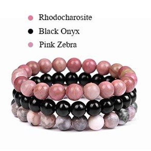 Ensemble De Bracelets En Perles De Pierre Naturelle Pour Hommes Et Femmes, Bracelet En Onyx Noir, Bracelet En Agates, Ulélastique, Cadeau De Bijoux, Mode, 3 Pièces