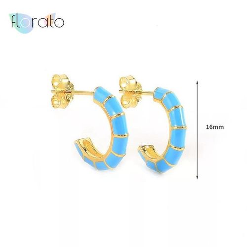 Boucles D'oreilles Créoles En Argent Regardé 925 Pour Femmes, Boucles D'oreilles En Émail, Goutte Géométrique, Bijoux Haut De Gamme, Mode, Bleu, 430