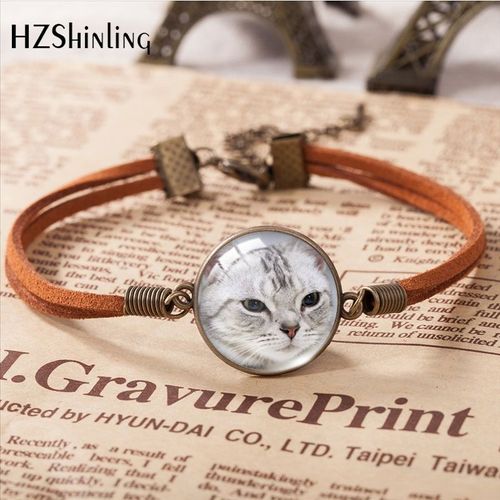 Bracelet En Cuir À Motif Mixte Chats Chaton, Accessoires D'art, Cabochon En Verre, Cadeau De Bijoux À La Mode, Nouveau, 2023