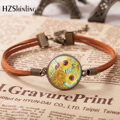 Van Gogh Amand Branch In Bloom Art Pendentif Bracelet En Cuir, Cabochon En Verre De Peinture Célèbre, Accessoires, Vente Chaude, 2020