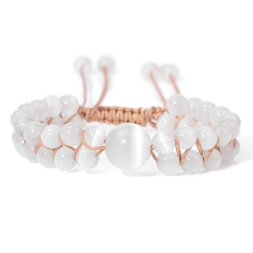 Bracelet En Pierre ¿Il De Chat Blanc Pour Homme Et Femme, Breloque Double Couche, Corde Tissée, Prière, Yoga, Bijoux Féminins