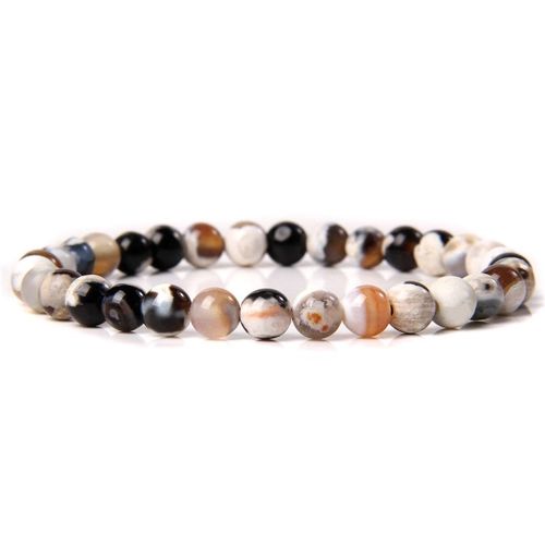 Bracelets En Pierre D'agate Naturelle Pour Hommes Et Femmes, Bijoux Unisexes, À Rayures Bleues, Bouddhisme, Faits À La Main, 6 Mm