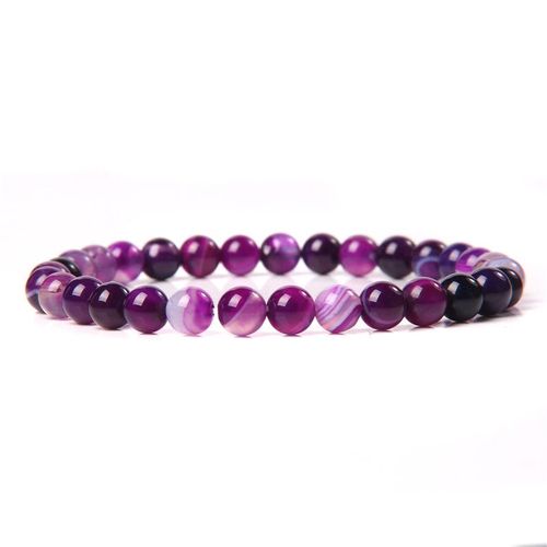 Bracelets En Pierre D'agate Naturelle Pour Hommes Et Femmes, Bijoux Unisexes, À Rayures Bleues, Bouddhisme, Faits À La Main, 6 Mm