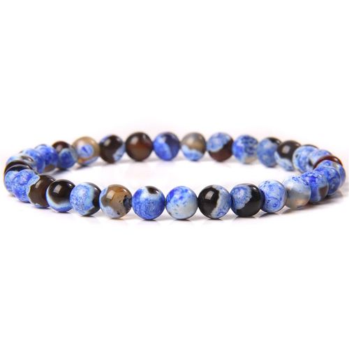 Bracelets En Pierre D'agate Naturelle Pour Hommes Et Femmes, Bijoux Unisexes, À Rayures Bleues, Bouddhisme, Faits À La Main, 6 Mm