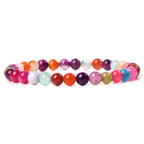 Bracelets En Pierre D'agate Naturelle Pour Hommes Et Femmes, Bijoux Unisexes, À Rayures Bleues, Bouddhisme, Faits À La Main, 6 Mm