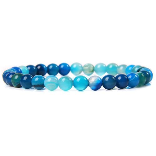 Bracelets En Pierre D'agate Naturelle Pour Hommes Et Femmes, Bijoux Unisexes, À Rayures Bleues, Bouddhisme, Faits À La Main, 6 Mm