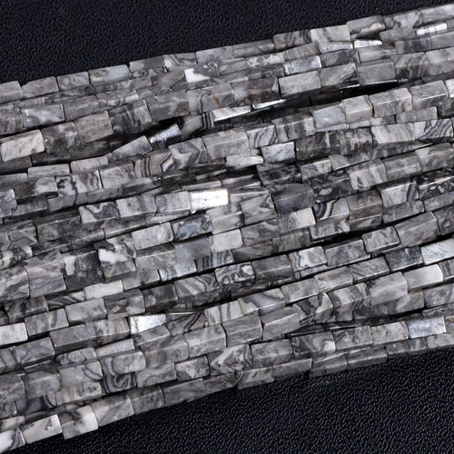 Perles Carrées En Pierre Naturelle Pour Bijoux, Tube De Petite Colonne, Jaspe De Sédiments, Adt Pour Bricolage, Bracelet De Direction, Collier 2x4mm