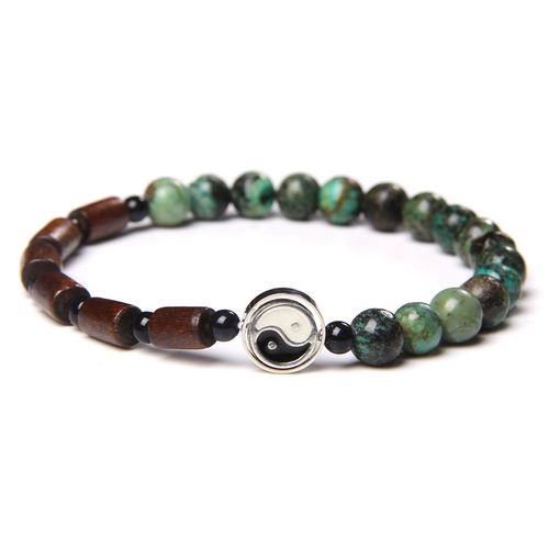 Bracelets À Breloques En Bois Rouge Pour Hommes Et Femmes, Bijoux En Perles D'agate Fou Naturel De 6mm, Pendentif Yin Yang, Fait À La Main