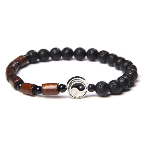 Bracelets À Breloques En Bois Rouge Pour Hommes Et Femmes, Bijoux En Perles D'agate Fou Naturel De 6mm, Pendentif Yin Yang, Fait À La Main