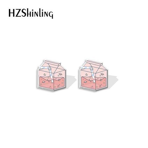 Boucles D'oreilles En Résine Époxy Pour Femmes, Bijoux De Couleur Dégradée, Boîte À Lait, Dessin Animé, Acrylique