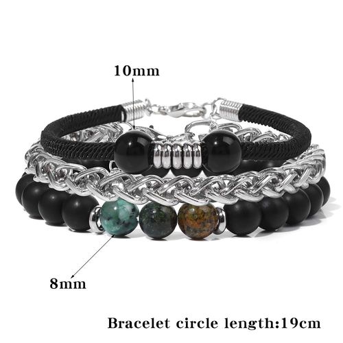 Ensemble De Bracelets En Acier Inoxydable Pour Hommes, Classique, Fait À La Main, Corde Noire, En Pierre Naturelle, Bijoux Cadeau