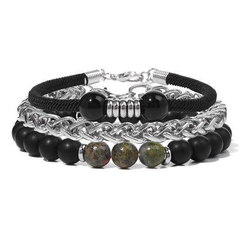 Ensemble De Bracelets En Acier Inoxydable Pour Hommes, Classique, Fait À La Main, Corde Noire, En Pierre Naturelle, Bijoux Cadeau
