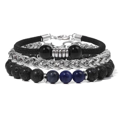Ensemble De Bracelets En Acier Inoxydable Pour Hommes, Classique, Fait À La Main, Corde Noire, En Pierre Naturelle, Bijoux Cadeau