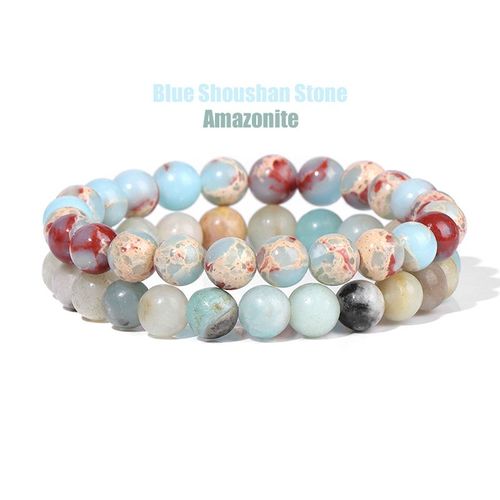Bracelets En Pierre Naturelle Pour Femmes Et Hommes, Ensemble De 2 Pièces, Perles D'agates De 8mm, Cristal Turquoise, Bijoux De Guérison